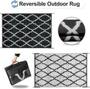 OutdoorLines Outdoor Plastic Area Rugs for Patio 4x6 ft - Reversible Outside Carpet, Stain & UV Resistant RV Mats, Straw Rug for Camping, Deck Garden, Porch and Balcony, Moroccan Black & Light Grey by GreenHaven Gardens