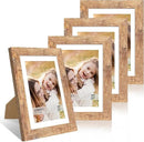 5x7 Picture Frame Set of 4, 5 x 7 Wood Photo Frames with Mat for 4x6, Natural Wooden Frame with Real Glass Cover for Wall and Tabletop Display,Brown by CozyNest Decor