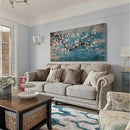 Large Canvas Wall Art for Living Room- 100% Hand-Painted Oil Painting with Texture, Extra Large Gallery Wrapped Floral Plum Blossom Tree Artwork Blue Teal Lake Wall Picture for Bedroom, Office Decor by CozyNest Decor