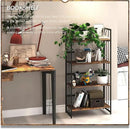 4NM No Assembly 4 Tiers Folding Bookshelf, 47.2" H Foldable Storage Shelves Vintage Bookcase Standing Racks Study Organizer Home Office - Rustic Brown Black by CozyNest Decor