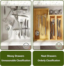 BAMEOS 3-Piece Bamboo Drawer Organizer, Utensil Organizer for Drawer, Junk Drawer Organizer for Kitchen Bathroom, Dressing Room, Office, Pantry (Natural) by CozyNest Decor