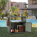 Wicker Outdoor Bar Cart - Gray Gradient Patio Console Storage Table Buffet Cabinet Serving Kitchen Cart with Wheels for Outside Backyard by CozyNest Decor