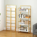 4NM No Assembly Foldable Bookshelf, 4-Shelf Collapsible Bookcase Storage for Small Spaces, 54" H, White and Golden by CozyNest Decor
