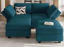 Bellfin Modular Sectional Sleeper Sofa Convertible Sofas with Storage Ottomans Small Sectional Couches for Living Room. Peacock Blue Couch by CozyNest Decor
