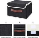 ANMINY 4PCS Storage Bins with Lid PU Leather Handles Storage Boxes PP Plastic Board Decorative Foldable Lidded Cotton Linen Fabric Home Cubes Baskets Closet Organizer Containers - Black, Small Size by CozyNest Decor