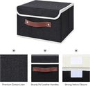 ANMINY 2PCS Storage Bins with Lid PU Leather Handles Storage Boxes PP Plastic Board Decorative Foldable Lidded Cotton Linen Fabric Home Cubes Baskets Closet Organizer Containers - Black, Small Size by TinyTreasures Baby Boutique