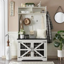 JXQTLINGMU 42" Farmhouse Hall Tree with Shoe Storage, Entryway Bench with 12 Cubbies, 7 Hooks & Barn Doors, Mudroom Coat Rack Cabinet, Off White by CozyNest Decor