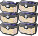 HMCITY 120 LED Outdoor Solar Lights- with Motion Sensor and 3 Lighting Modes, IP65 Waterproof Wide Solar Wall Lights Ideal for Garden Patio Yard (Front Button 6Packs, Warm White) by GreenHaven Gardens