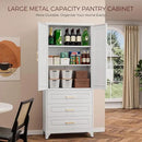 75" Kitchen Pantry Cabinet, Metal Storage Cabinets with Doors and Adjustable Shelves, White Tall Pantry Cabinet with 3 Drawers for Dinning Living Room by CozyNest Decor