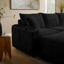 Modular Sectional Sofa Couch, Plush Corduroy Fabric Sectional Couches for Living Room with USB Charging Ports, Phone Holders, and Multi-Functional Storage Armrests (Black, 3set+1ottoman) by CozyNest Decor