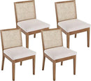 VESCASA Upholstered Dining Chairs with Square Rattan Back, Armless Padded Linen Cushion Dining Chairs with Wood Legs for Dining Room, Kitchen, Set of 4, Natural Frame by CozyNest Decor