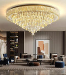 Modern Crystal Large Chandeliers LED Dimmable Flush Mount Ceiling Chandeliers for Living Room High Ceiling Entrance Foyer Bedroom by CozyNest Decor