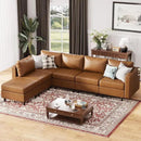 ABCASA 118.5" Faux Leather Modular Sectional Sofa, L Shaped Couch Set for Living Room, 6-Seater Comfy Cloud Couches with Movable Storage Ottoman Brown by CozyNest Decor