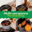 Riveira Premium Brown Bamboo Wooden Spoons for Cooking Set of 6 – Premium Brown Bamboo Wooden Cooking Utensils, Wooden Spatula, Wooden Spoon - Premium Quality Wooden Utensil Set for Non-Toxic Cooking by CozyNest Decor