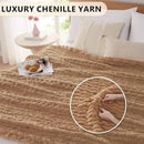 L'AGRATY Chunky Knit Blanket Throw: 50''x60'' Chenille Chunky Knitted Throw Blanket for Bed Couch - Handmade Thick Big Cable Knit Blanket - Large Crochet Rope Blanket for Home Decor(Tan) by CozyNest Decor