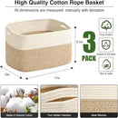 Large Storage Baskets for Organizing Shelves, Woven Cotton Rope Bins for Baby Nursery Organization, Book Toy Towel Organizer, 17"x13"x9.5", 3 Packs, Off White & Brown by CozyNest Decor