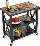 PHI VILLA Outdoor Grill Table, Elegant Grill Cart with Ceramic Wood Grain Table Top, Serving Cart with Shelves, Patio Grilling Backyard BBQ Grill Cart, Black by GreenHaven Gardens