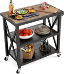 PHI VILLA Outdoor Grill Table, Elegant Grill Cart with Ceramic Wood Grain Table Top, Serving Cart with Shelves, Patio Grilling Backyard BBQ Grill Cart, Black by CozyNest Decor