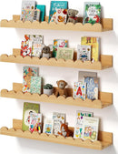 Scalloped Baby Book Shelf,Floating Shelves for Wall Set of 4 Natural Solid Pine Wood Nursery Bookshelves with Wave Lip for Bedroom Kids, Toddler Room, Baby Room, Nursery Decor(Natural,40cm) by TinyTreasures Baby Boutique