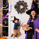 22 Inch Halloween Wreath for Front Door, Spooky Black & Purple Glitter Rose Wreath with Bats & Ornaments, Outdoor Halloween Decorations by CozyNest Decor