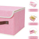 ANMINY 2PCS Storage Bins with Lid PU Leather Handles Storage Boxes PP Plastic Board Decorative Foldable Lidded Cotton Linen Fabric Home Cubes Baskets Closet Organizer Containers - Pink, Small Size by TinyTreasures Baby Boutique