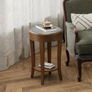 COSIEST Round End Table, 2-Tier Classic Brown Side Table, Farmhouse Wood Accent Table with Storage Shelf for Living Room, Bedroom, Office, Distressed Glaze Finish by CozyNest Decor
