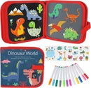 Erasable Doodle Set for Kids - Magic Drawing Book With 12 Watercolor Pens, 14 Page Reusable Drawing, Road Trip Car Game Writing Painting Set for Boys and Girls (Red) by TinyTreasures Baby Boutique