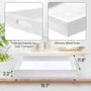 Wood Serving Tray with Handles, Home Decorative Wooden Rectangle Ottoman Decor Platter Vanity Tray for Breakfast Dinner Drinks Kitchen Dining Living Bathroom Restaurants White by CozyNest Decor