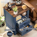 18" Farmhouse Night Stands Set of 2 with Charging Station, 2 & 3 Drawers End Table Dresser for Bedroom, Blue Wooden Nightstand, Bed Side Table with Open Shelf, Bedside Cabinet for Living Room by CozyNest Decor