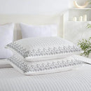 MarCielo 3-Piece 100% Cotton White Striped Quilt Set with Botanical Edge Embroidery TC(Sakura White,Queen (98" X 90")) by CozyNest Decor