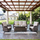 Wicker Outdoor Furniture Patio Furniture Set - 6 Piece Patio Conversation Set with Swivel Rocker Chairs, Rattan Sofa, Ottomans and Coffee Table, Beige Cushion by GreenHaven Gardens