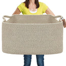COMFY-HOMI Large Rectangular Blanket Basket, Woven Cotton Rope Baskets for Storage, Laundry Hamper Basket, Storage Bin,Toy Organizing Bin with Handle, Organization and Storage-22x15x12”-Brown by TinyTreasures Baby Boutique