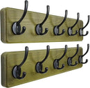 Dseap Coat Rack Wall: Patented, Heavy-Duty, 5-Double-Hooks Wooden Wall Mounted Coat Rack Coat Hanger Hook Rail for Winter Coats Hat Jacket Clothing, Weathered Green, Pack of 2 by CozyNest Decor