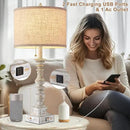 Set of 2 Farmhouse Table Lamps for Living Room, 29.5" Inch Tall Rustic Bedrooms Nightstand Table Lamp with USB-C & USB-A Charging + AC Outlet, Pull Chain Bedside Lamp for End Table, Antique White by CozyNest Decor