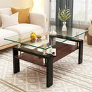 Tempered Glass Coffee Table Rectangle Living Room Center Table, with 39" Clear Top and Brown MDF Layer Black Metal Leg, for Small Space Apartment, Transparent+Brown by CozyNest Decor