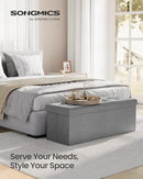 SONGMICS MAZIE Collection - 43 Inches Folding Storage Ottoman Bench, Ottoman Foot Rest, End of Bed Bench, Storage Chest, Load 660 lb, for Living Room, Bedroom, Entryway, Light Gray ULSF77G by CozyNest Decor