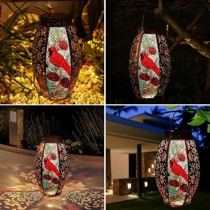 Outdoor Solar Lantern-Waterproof Cardinal Hanging Metal Decorative Lights for Patio Table Garden Pathway Yard with Super Bright Warm White LED, Large Solar Panels, Auto On/Off Sensor, photo 6 of 6