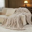 NEWCOSPLAY Faux Fur Throw Blanket Linen 3D Ribbed Plush Thick Warm Blanket for Couch Sofa Bed 850GSM (Linen Ribbed, Throw(50"x60")) by CozyNest Decor