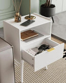 Nightstand,Modern Bedside Table with Storage Drawer and Open Wood Shelf, Accent Night Stand with Solid Wood Legs for Living Room, Bedroom and Small Spaces,Easy Assembly (White) by CozyNest Decor