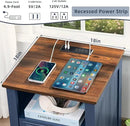 18" Farmhouse Night Stand with Charging Station, 2 Drawers End Table Dresser for Bedroom, Blue Wooden Nightstand, Bed Side Table with Open Shelf, Bedside Cabinet for Living Room, Closet by CozyNest Decor
