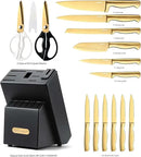 McCook® Knife Sets, Golden Titanium Stainless Steel Kitchen Knife Block Sets with Built-in Sharpener by CozyNest Decor