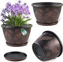 11 inch Plant Pot, 3 Pack Large Pots for Plants, Flower Pots with Drainage Hole & Saucer, Modern Planters for Indoor Outdoor Plants, Decorative Plastic Garden Pots (Copper) by CozyNest Decor