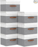 Yawinhe Storage Bins with Lids, Fabric Foldable Boxes, Washable and Leather Handle, Cube Organizer Basket for Home, Closet, White/Grey, 17.7''Lx11.8''Wx11.8''H, 7-Pack, USNK024WGX-7 by TinyTreasures Baby Boutique