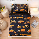 NTBED 4 Pieces Construction Toddler Bedding Set for Baby Boys, Truck Vehicles Excavator Cars Printed, Includes Comforter, Flat Sheet, Fitted Sheet and Pillowcase,Black by TinyTreasures Baby Boutique