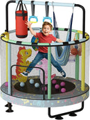 LAMERGE 55" 7-in-1 Round Trampoline for Kids Boys & Girls Ages 1-8, Indoor & Outdoor Trampoline for Fun, Adjustable Height Handrail ＆ Enclosed Safety Net ＆ Durable Designs for Toddlers Children by TinyTreasures Baby Boutique