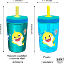 Zak Designs Baby Shark Kelso Tumbler Set, Leak-Proof Screw-On Lid with Straw, Bundle for Kids Includes Plastic and Stainless Steel Cups with Bonus Sipper (3pc Set, Non-BPA)15 fl oz. by TinyTreasures Baby Boutique