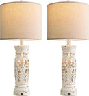 BOBOMOMO 27.25” Farmhouse Table Lamps Set of 2 – Antique White Bedside Lamps with Night Light & USB A+C Ports, Vintage Lamps for Bedroom, Living Room, Entryway, Console Table (Bulbs Included) by CozyNest Decor