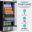 15 Inch Undercounter Beverage Refrigerator - 126 Cans Beverage Fridge with Stainless Steel Door for Beer Wine Soda - Built-in or Freestanding Wine Cooler for Home Kitchen Bar by CozyNest Decor