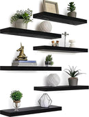 Black Wood Floating Shelves for Wall Rustic Wall Shelves for Bedroom Set of 6 by CozyNest Decor