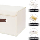 ANMINY 2PCS Storage Bins with Lid PU Leather Handles Storage Boxes PP Plastic Board Decorative Foldable Lidded Cotton Linen Fabric Home Cubes Baskets Closet Organizer Containers - Beige, Large Size by TinyTreasures Baby Boutique